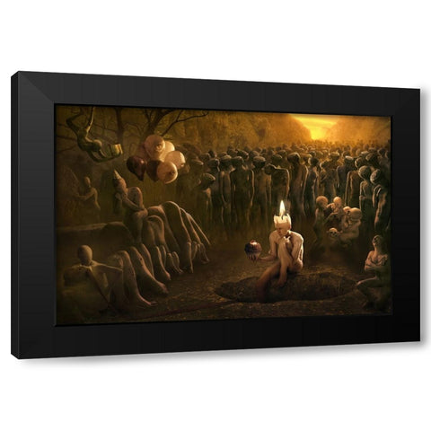Happy Birthday Black Modern Wood Framed Art Print with Double Matting by Kiciak, Christophe
