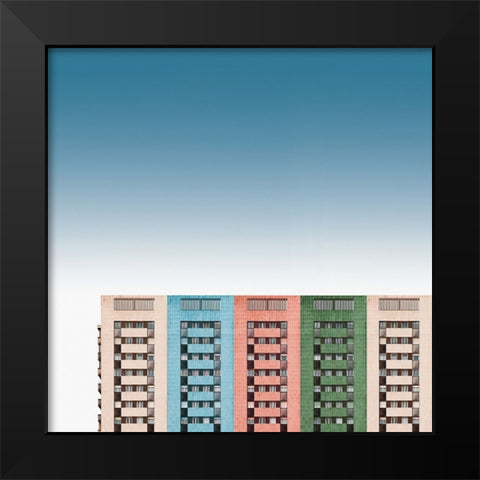 Colored Buildings Black Modern Wood Framed Art Print by Schuster, Inge