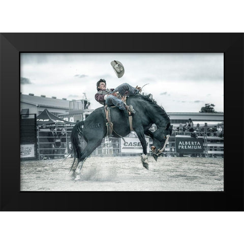 Cowboy In Action Black Modern Wood Framed Art Print by Deng, Larry
