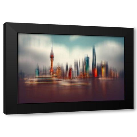 Colors Of Shanghai Black Modern Wood Framed Art Print by Chiriaco, Carmine