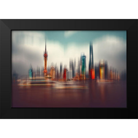 Colors Of Shanghai Black Modern Wood Framed Art Print by Chiriaco, Carmine