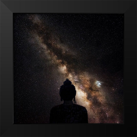 The God And Universe Black Modern Wood Framed Art Print by Swapnil
