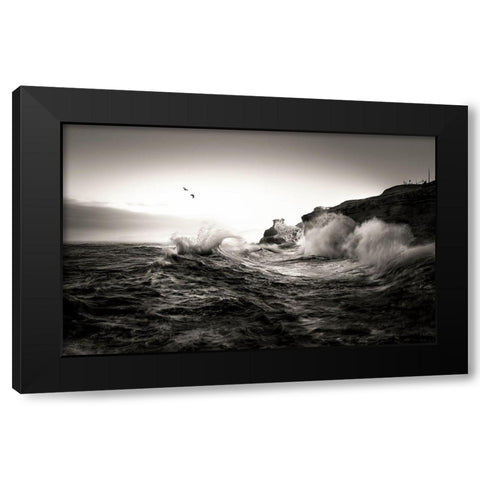 Waves Black Modern Wood Framed Art Print with Double Matting by Deng, Larry