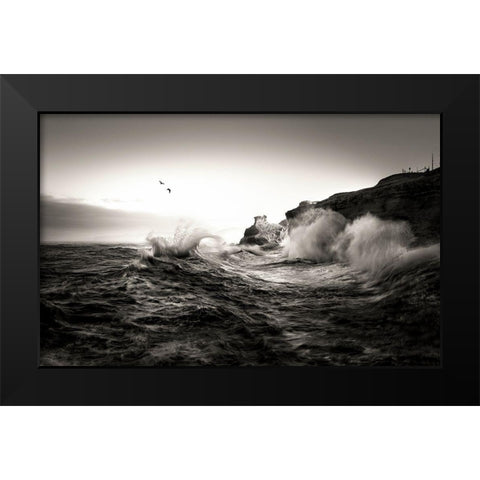 Waves Black Modern Wood Framed Art Print by Deng, Larry