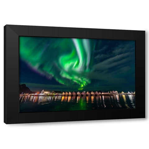 Svolvaer Polar Light 2 Black Modern Wood Framed Art Print by Alicke, Bjoern