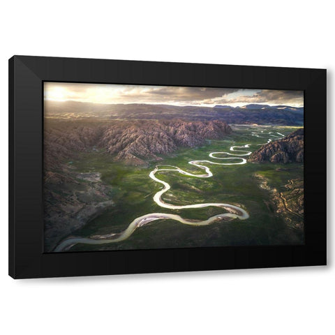 Eighteen Bends Of Waterway Black Modern Wood Framed Art Print with Double Matting by Tianqi