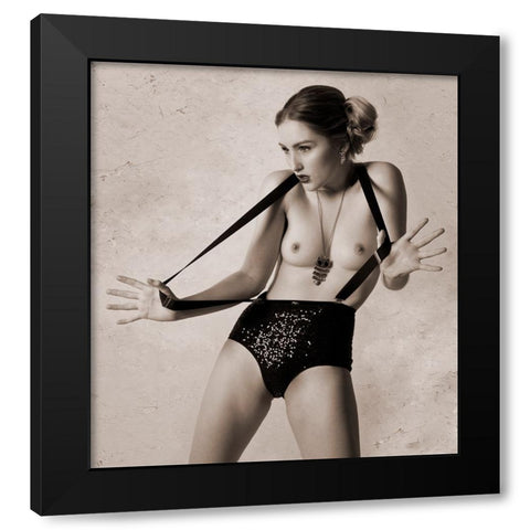Elastic Lady Black Modern Wood Framed Art Print by Springgay, Daniel