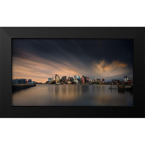 Boston Skyline Black Modern Wood Framed Art Print by Joven, Miki