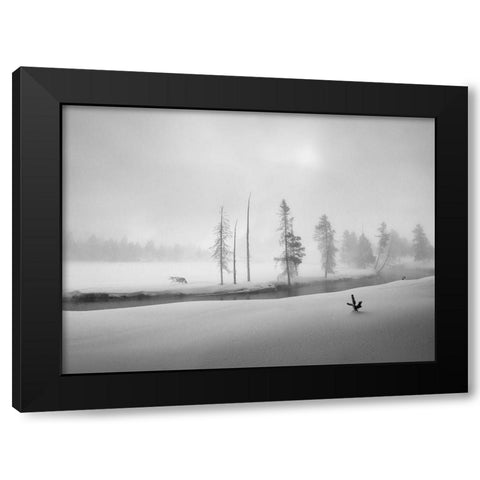 Morning Walk Black Modern Wood Framed Art Print by Dou, Shenshen