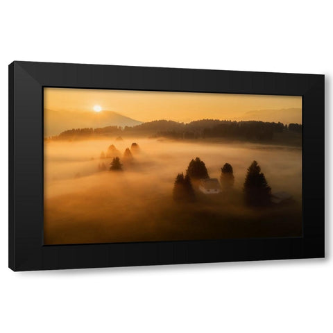 Morning Mist Black Modern Wood Framed Art Print with Double Matting by Krivec, Ales