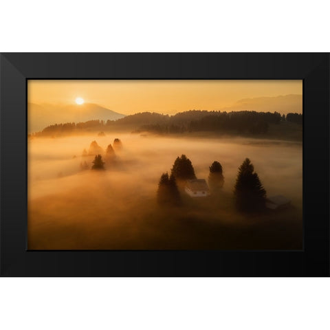 Morning Mist Black Modern Wood Framed Art Print by Krivec, Ales
