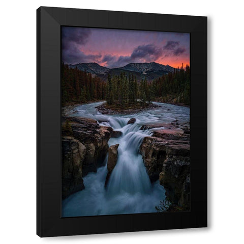Sunrise At Sunwapta Falls Black Modern Wood Framed Art Print with Double Matting by Jacobs, Lydia