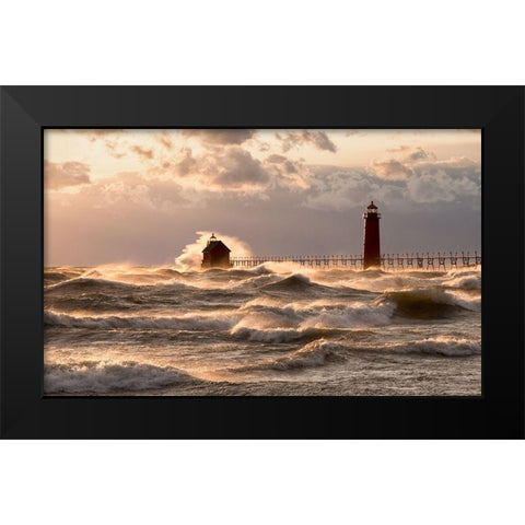 Raging Lake Black Modern Wood Framed Art Print by Li, Alex