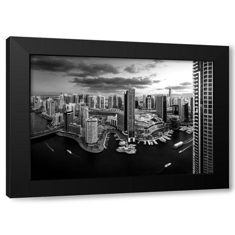 Dubai Marina Black Modern Wood Framed Art Print by Jamal, Khalid