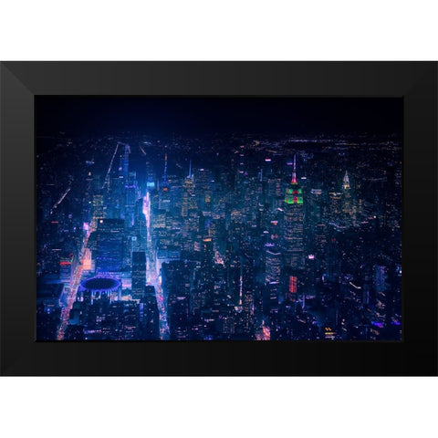 Nyc Neon Noir Black Modern Wood Framed Art Print by De La, Javier