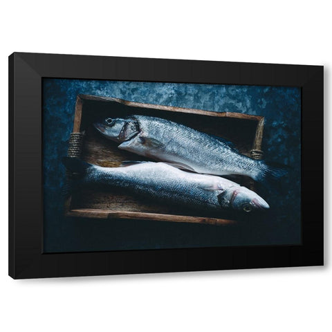 Two Fishes Black Modern Wood Framed Art Print with Double Matting by Karina, Aleksandrova