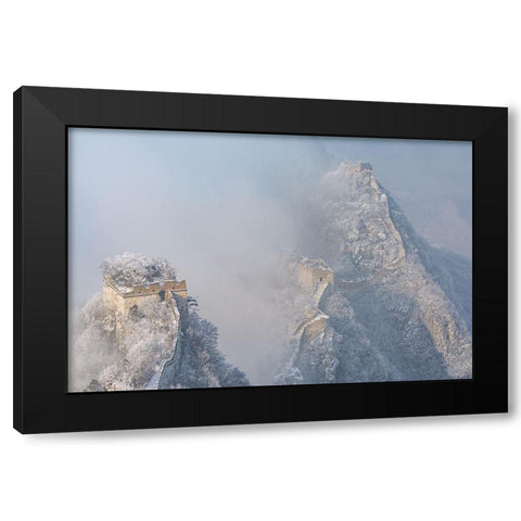 The Great Wall Snowstorm Black Modern Wood Framed Art Print with Double Matting by Simoon