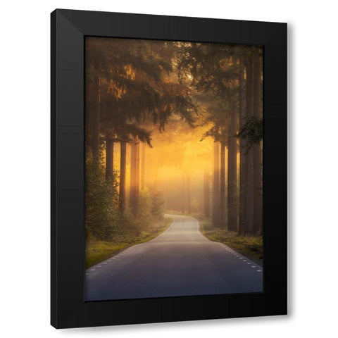 Pursuing The Light At The End Of The Road Black Modern Wood Framed Art Print by Ye, NingYun