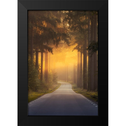 Pursuing The Light At The End Of The Road Black Modern Wood Framed Art Print by Ye, NingYun