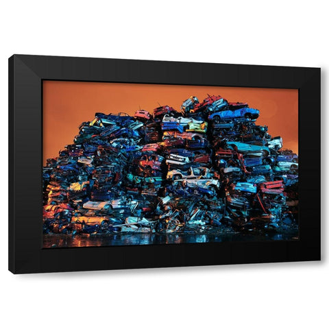 Cars Graveyard Black Modern Wood Framed Art Print by Froyda, Martin