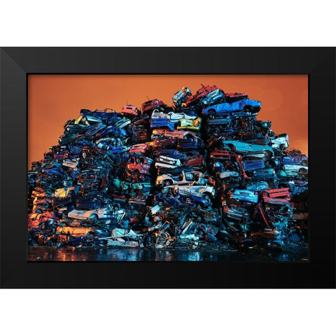 Cars Graveyard Black Modern Wood Framed Art Print by Froyda, Martin