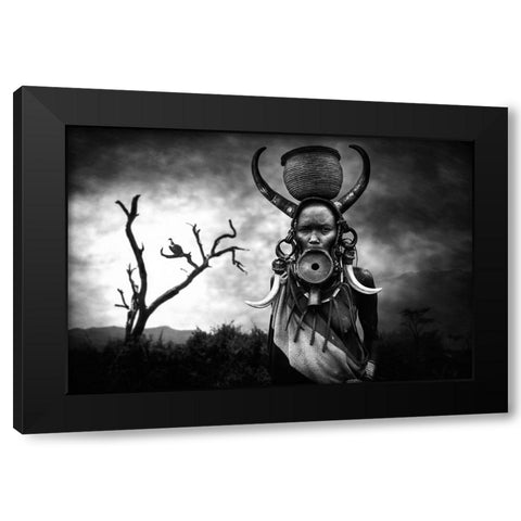 Omo Woman Mursi Black Modern Wood Framed Art Print with Double Matting by Yosifov, Svetlin