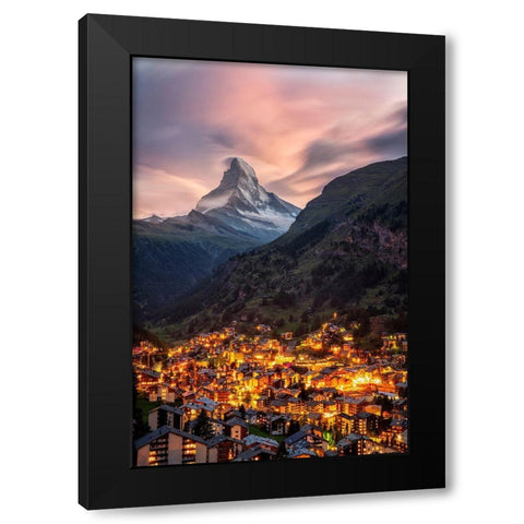 Fairytale Mountain Black Modern Wood Framed Art Print with Double Matting by Perez Aamp, Alvaro