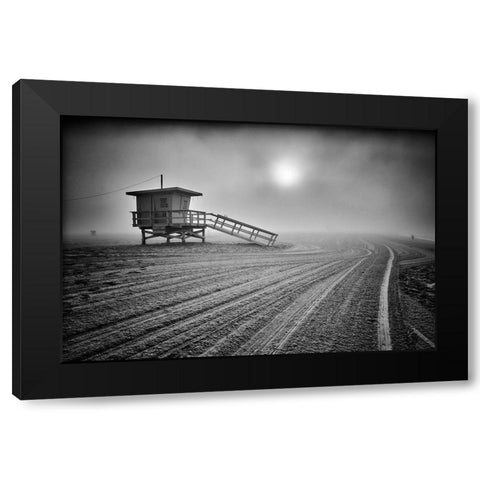 Fog On The Beach - Santa Monica-California Black Modern Wood Framed Art Print with Double Matting by Froyda, Martin