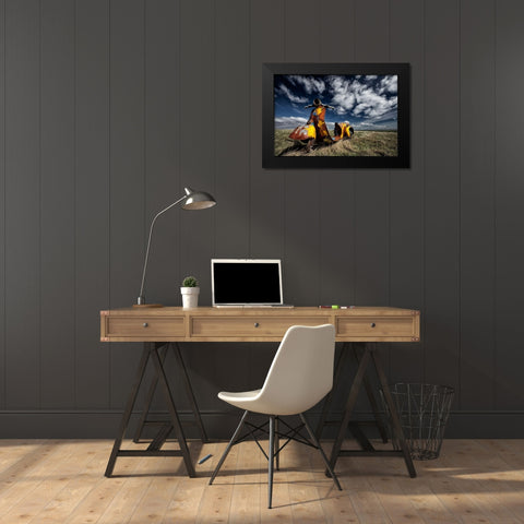 Yellow Scooter Black Modern Wood Framed Art Print by H. Ingibergsson, Torsteinn
