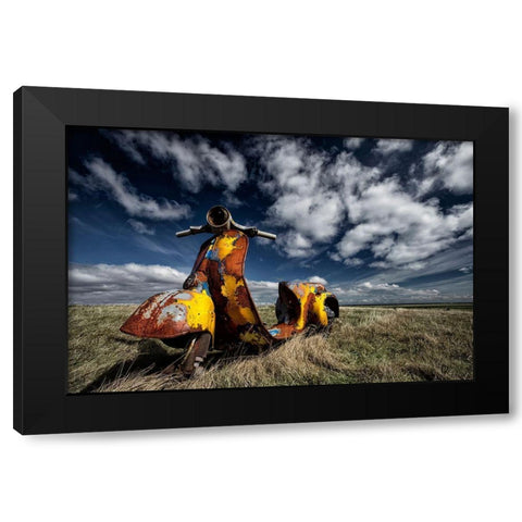 Yellow Scooter Black Modern Wood Framed Art Print with Double Matting by H. Ingibergsson, Torsteinn