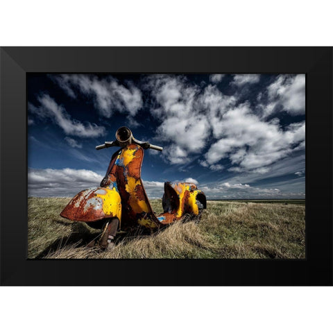 Yellow Scooter Black Modern Wood Framed Art Print by H. Ingibergsson, Torsteinn