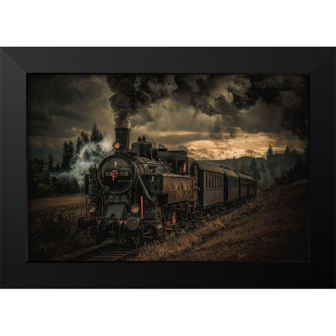 Gold Digger Train Black Modern Wood Framed Art Print by Bichler, Hubert