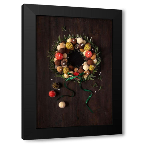 Truffles Christmas Wreath Black Modern Wood Framed Art Print by Popescu, Diana