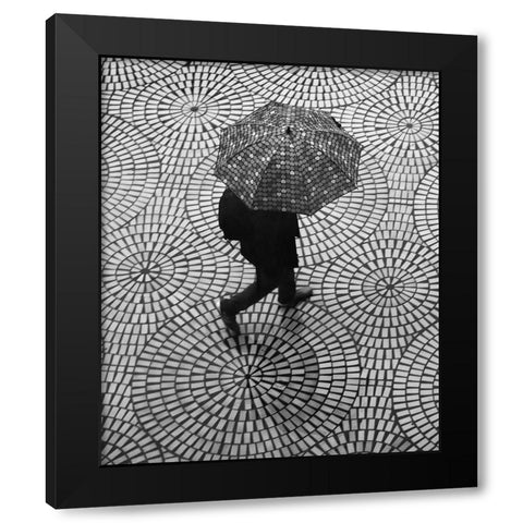 Rainy Day Patterns On The Embarcadero Black Modern Wood Framed Art Print with Double Matting by Wechsler, Robin