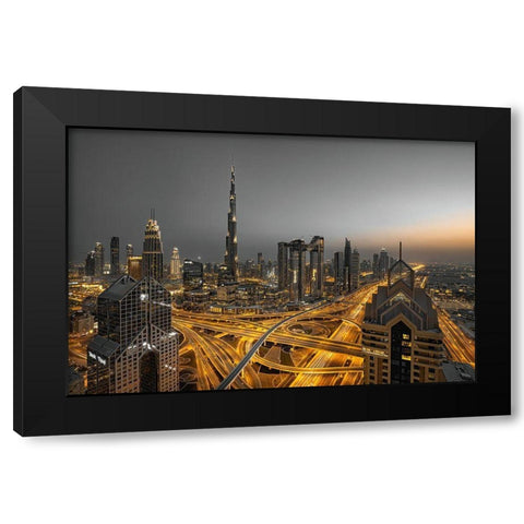 Golden Light Black Modern Wood Framed Art Print with Double Matting by Xu, Leah