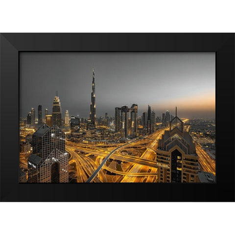 Golden Light Black Modern Wood Framed Art Print by Xu, Leah