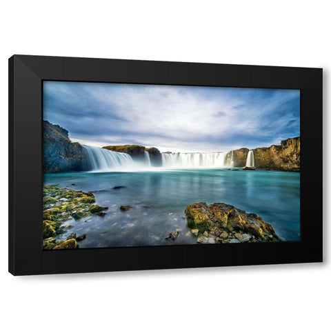 Godafoss Black Modern Wood Framed Art Print by C. Sink, Jeffrey