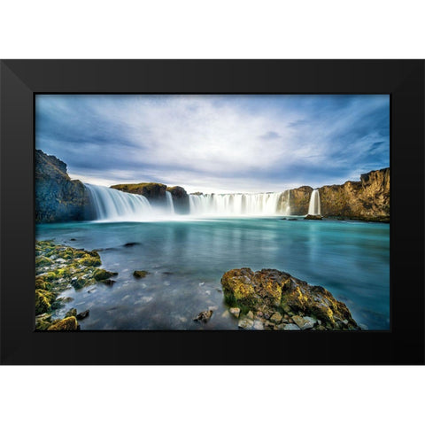 Godafoss Black Modern Wood Framed Art Print by C. Sink, Jeffrey