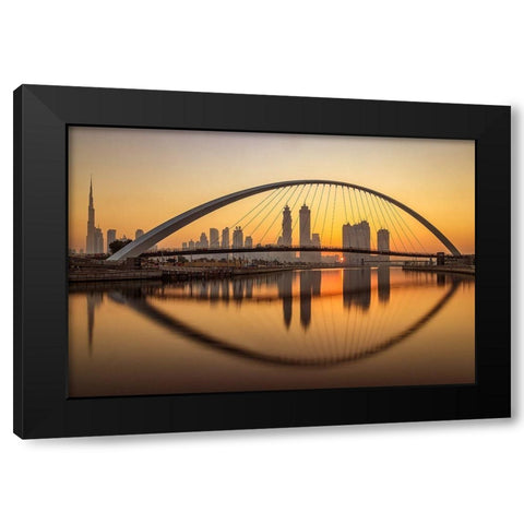 Sunrise At The Dubai Water Canal Black Modern Wood Framed Art Print by Shamaa, Mohammed