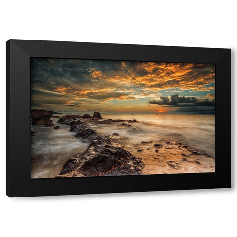 Angry Beach Black Modern Wood Framed Art Print by Song, Gunarto