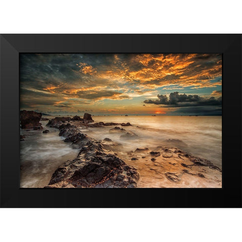 Angry Beach Black Modern Wood Framed Art Print by Song, Gunarto