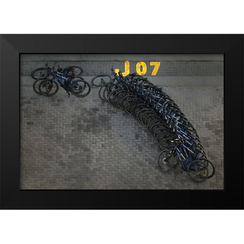 Bicycle Row Black Modern Wood Framed Art Print by Hawerkamp, Hans-Wolfgang