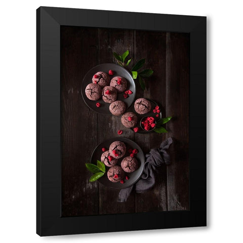 Raspberry Chocolate Crinkle Cookies Black Modern Wood Framed Art Print by Popescu, Diana