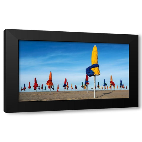 Les Parapluies De Deauville Black Modern Wood Framed Art Print with Double Matting by Joosten, Lus