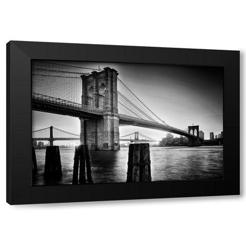 Brooklyn Bridge - Sunrise Black Modern Wood Framed Art Print by Froyda, Martin