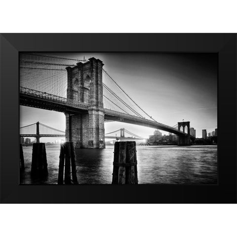 Brooklyn Bridge - Sunrise Black Modern Wood Framed Art Print by Froyda, Martin