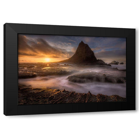 Sunset At Martins Beach After A Winter Storm Black Modern Wood Framed Art Print with Double Matting by Howard Liu, Hao