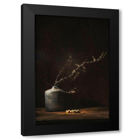 Still Life With Blossom And Eggs Black Modern Wood Framed Art Print with Double Matting by Dingemans, Saskia
