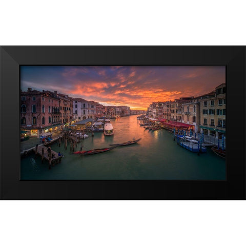 Grand Canal At Sunset -View From The Rialto Bridge -Venice . Black Modern Wood Framed Art Print by Calpagiu, Anton