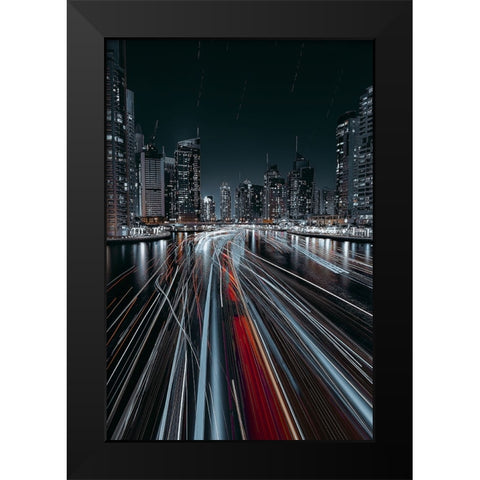 Traffic Jam In The Dubai Canal Black Modern Wood Framed Art Print by Chiriaco, Carmine
